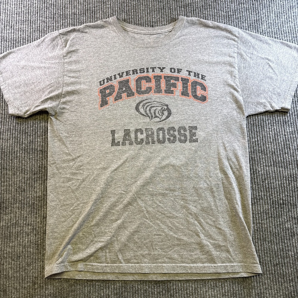 Russell Athletic Pacific Lacrosse T Shirt Mens XL Gray Graphic Crewneck Tee